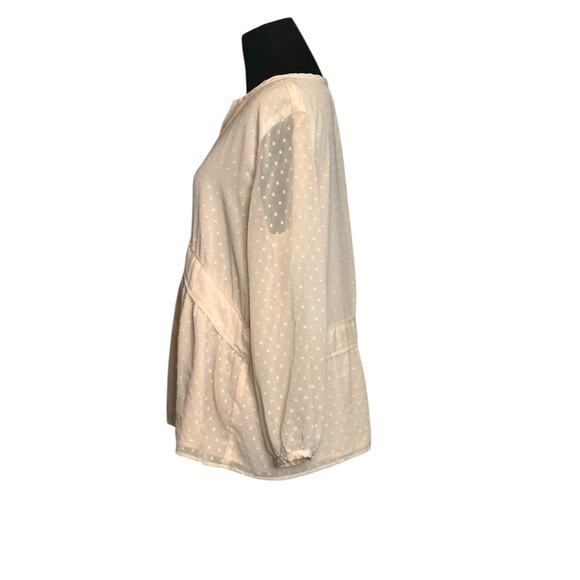 Loft light pink long sleeves swiss dot babydoll blouse size Medium - Picture 5 of 11